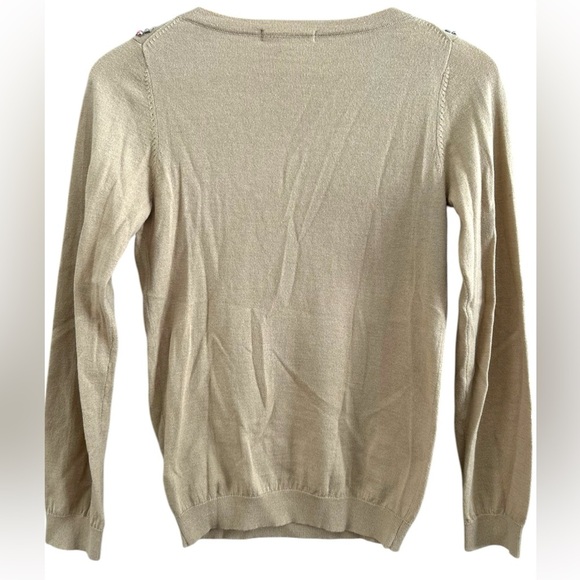 Boden Women's Tan Sand Embellished Beaded V Neck Wool Blend Sweater Size 2‎ XS - Picture 2 of 7